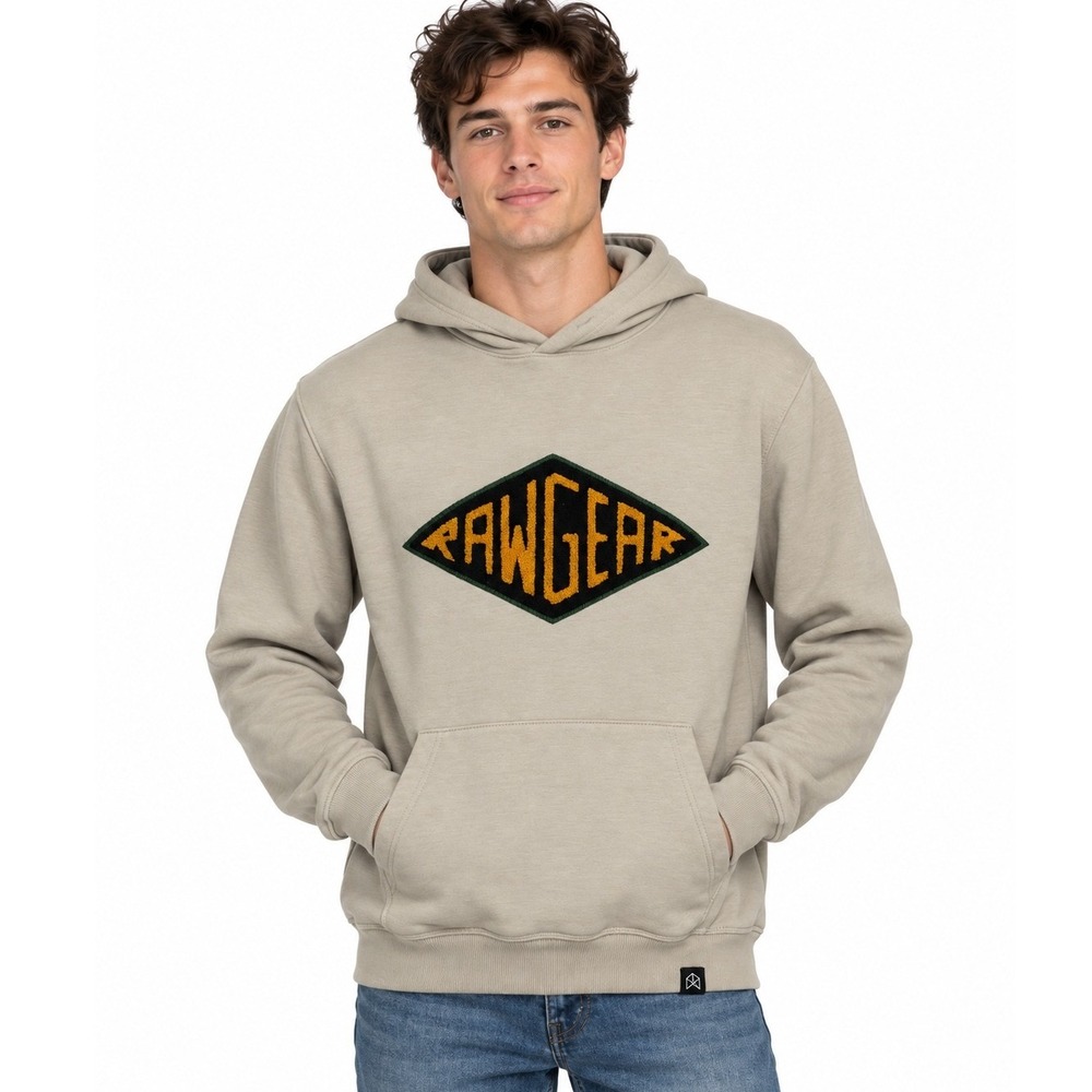 Rawgear Hoodie Mens Small Beige Chenille Logo Pullover Streetwear | Size Small